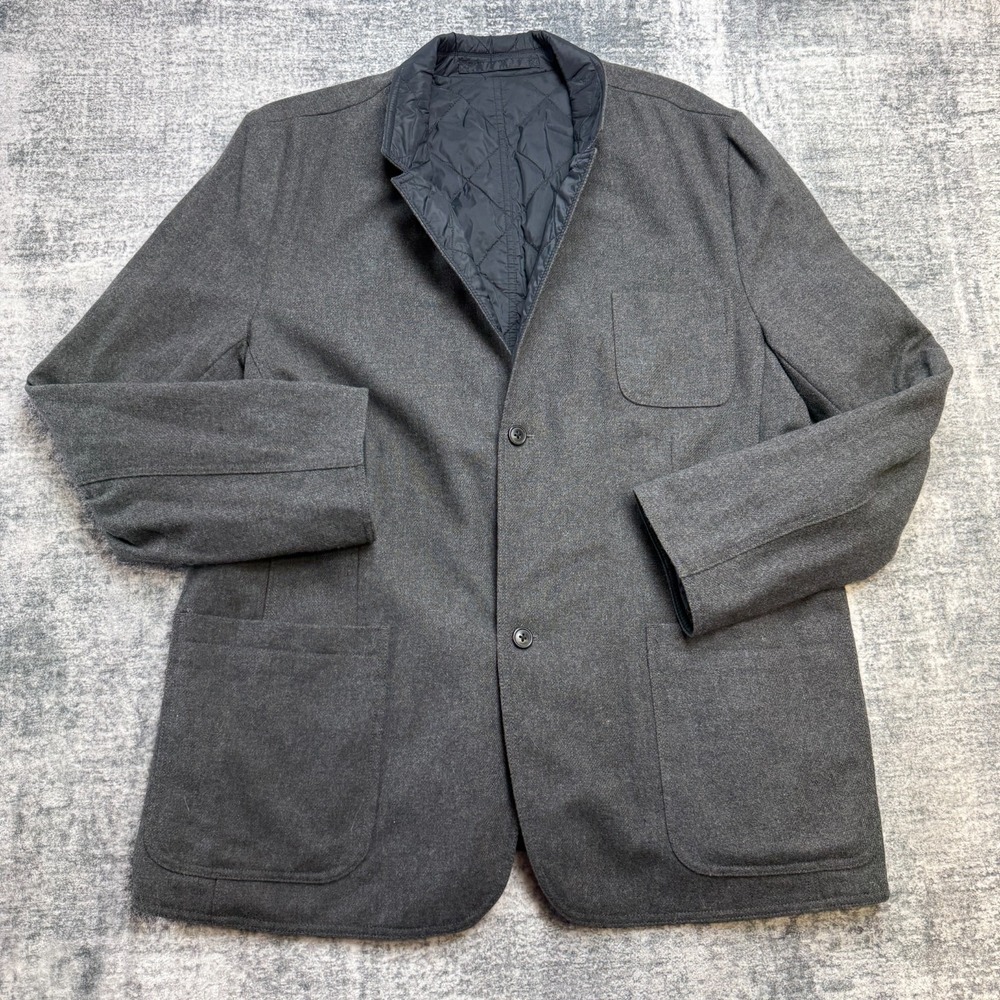 GAP Blazer Jacketβ Mens 50R Gray Blue Reversible Quilted Sport Coat Travel Chore